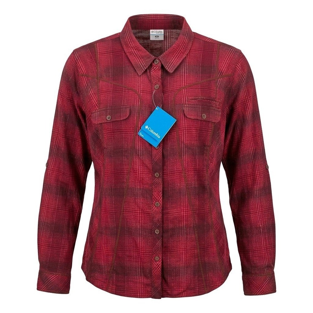 Columbia Sandy Mile Womens 2X Red‎ Plaid Long Sleeve Button Up Shirt AW7018-521